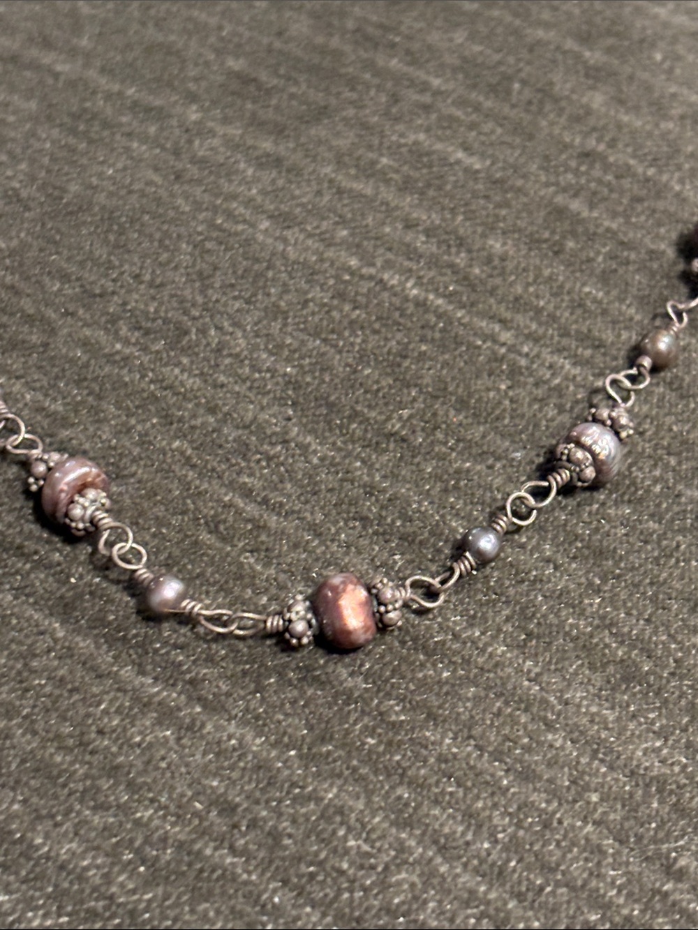.925 Sterling Silver Black-Gray Pearl Fine Jewelry Necklace Women 16.5”